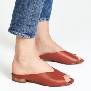 Madewell The Tavi Slide Sandal 10 Flat Mules Open Peep Toe Slip On Cinnabar